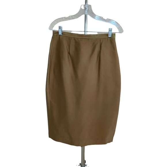 Vintage 90s Y2K 100% Silk Brown Straight Pencil Josephine Chaus Skirt Sz 8 - Picture 1 of 8